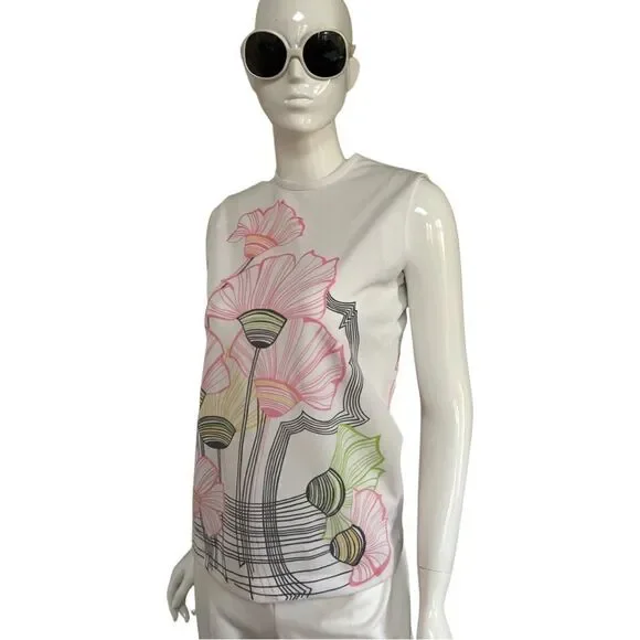 Mod 1960s Handmade One of a Kind Floral Sleeveless Shift Blouse - Picture 6 of 11